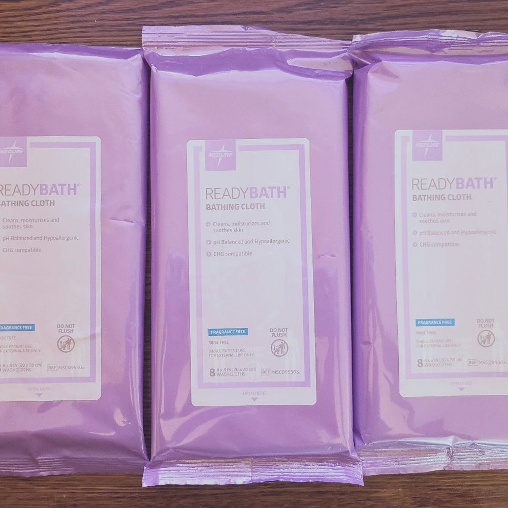 3 Pack Medline ReadyBath 8 Disposable Bathing Cloths For Personal Care!